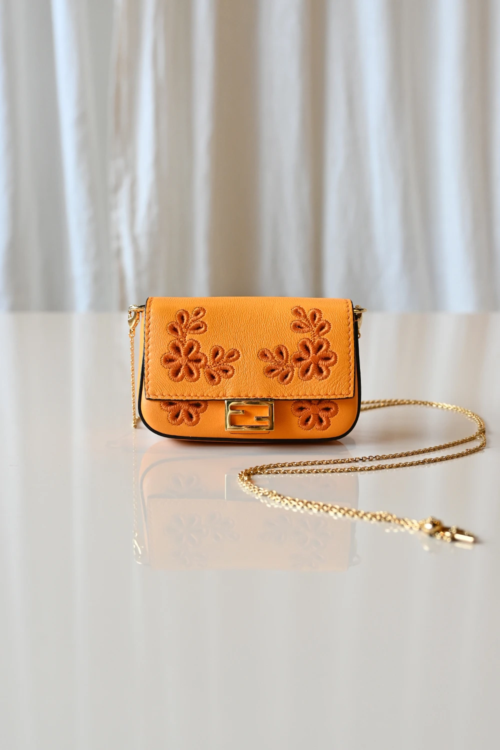 Fendi Nano Baguette Charm | Floral Orange