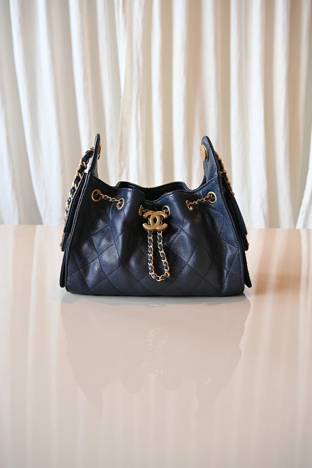 Chanel 25 hobo mini bag | navy blue