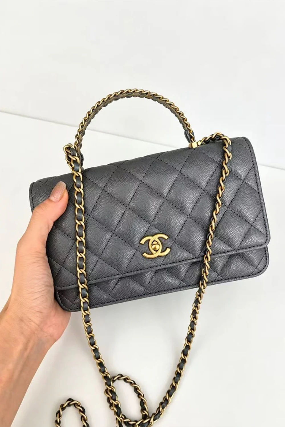 Chanel wallet on chain top handle | grey