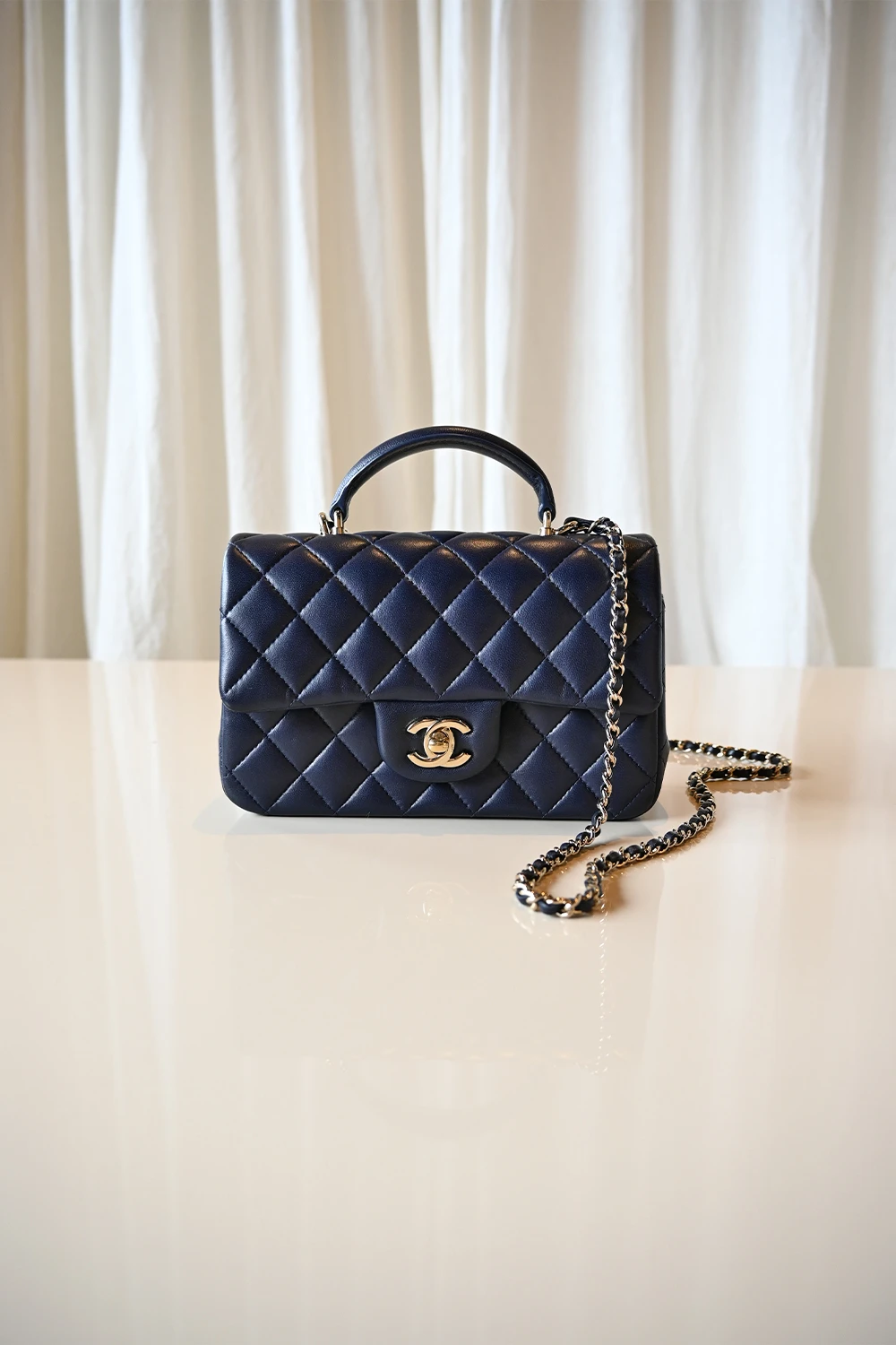 Chanel Mini Rectangular top handle | navy blue