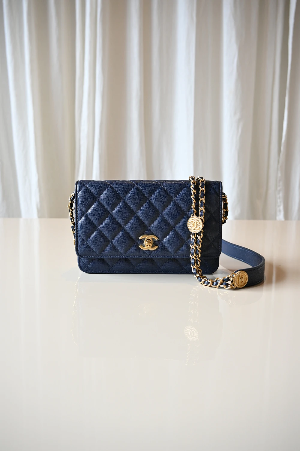 Chanel Medallion Wallet On Chain | navy blue