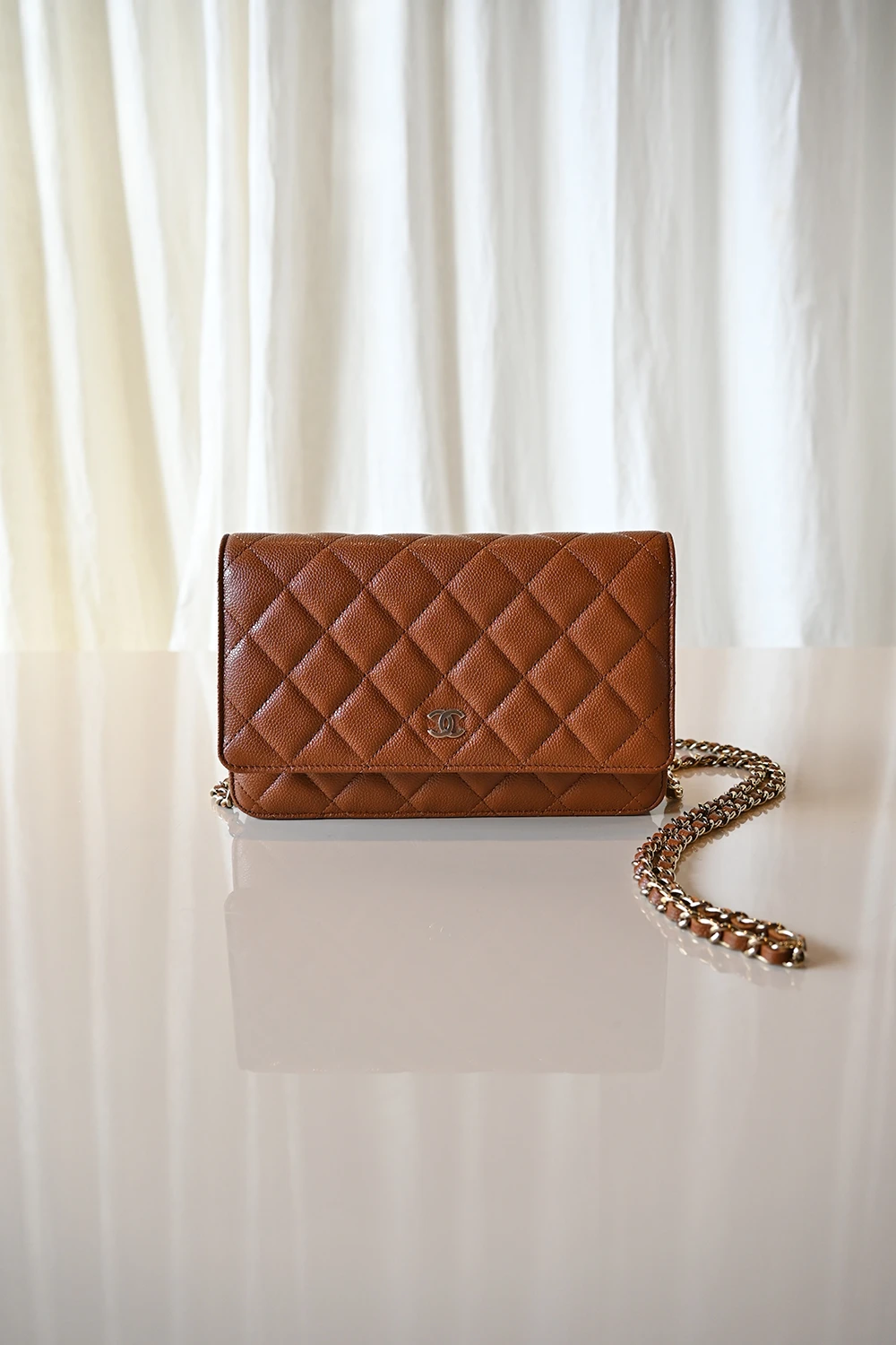 Chanel classic wallet on chain | dark caramel