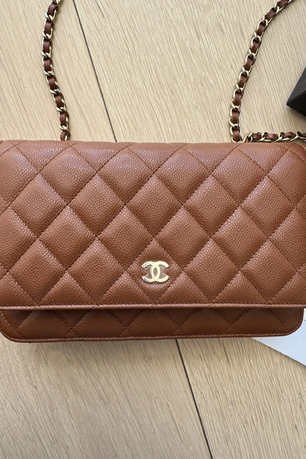 Chanel classic wallet on chain | dark camel